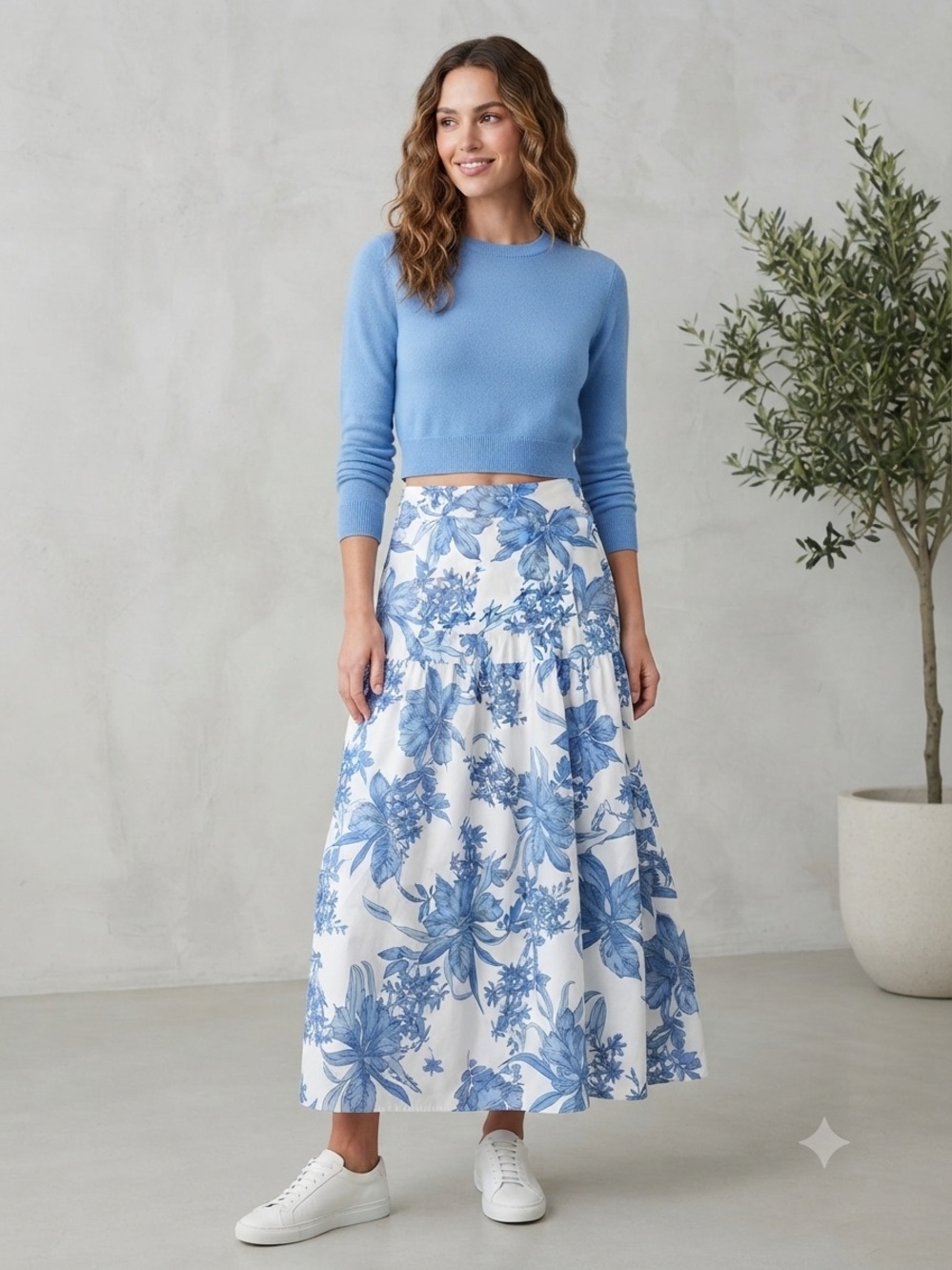 Blue Floral Tiered Maxi Skirt NWOT